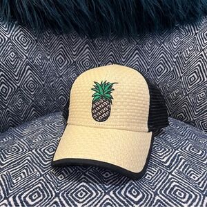 Pineapple Trucker Style Hat Woven Straw/Black SnapBack 808 Clothing Co. Maui